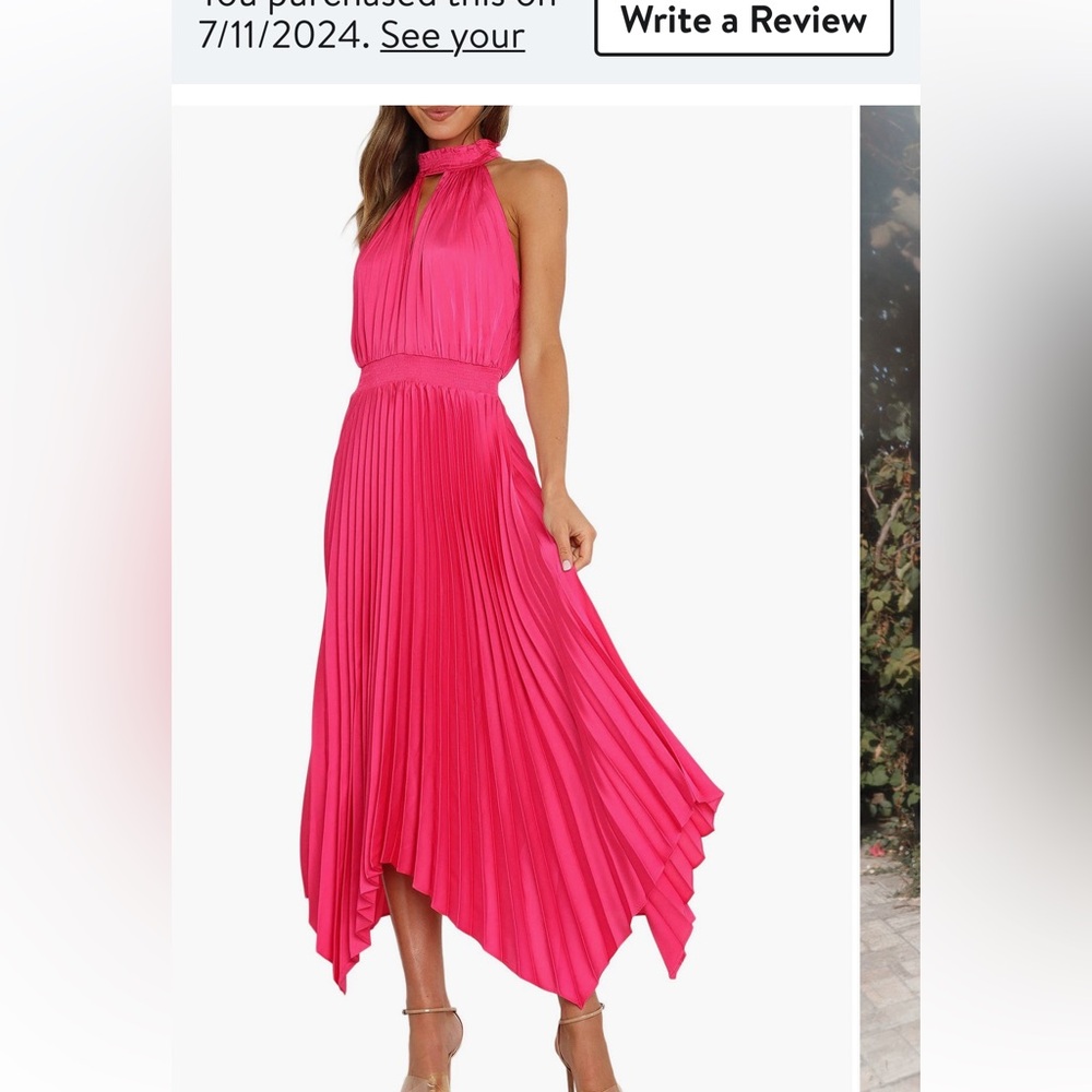 Petal and pup midi length hot pink pleated dress.